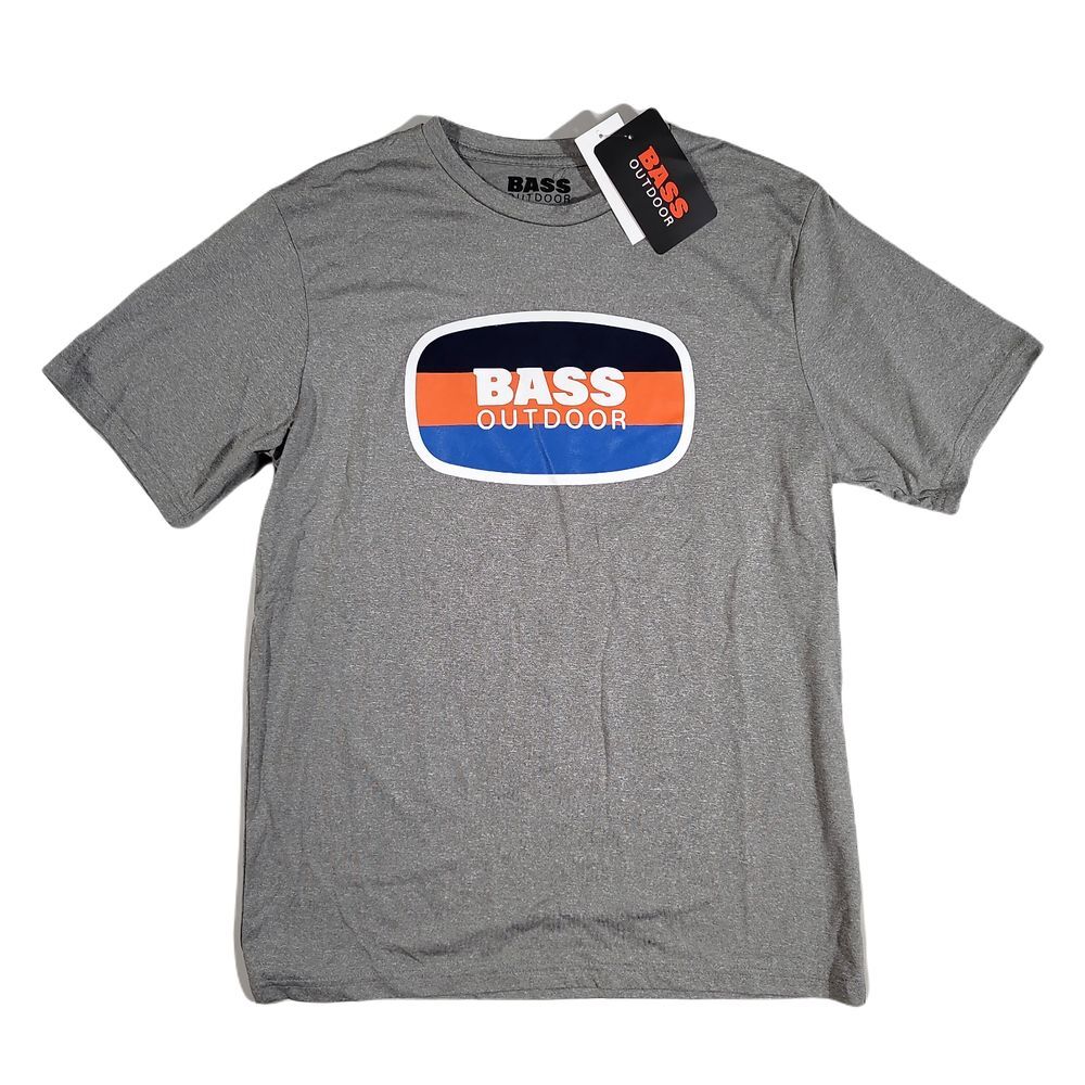 Bass Outdoor Logo T-Shirt Mens Large UPF 50 Grey‎ Heather Crewneck NEW